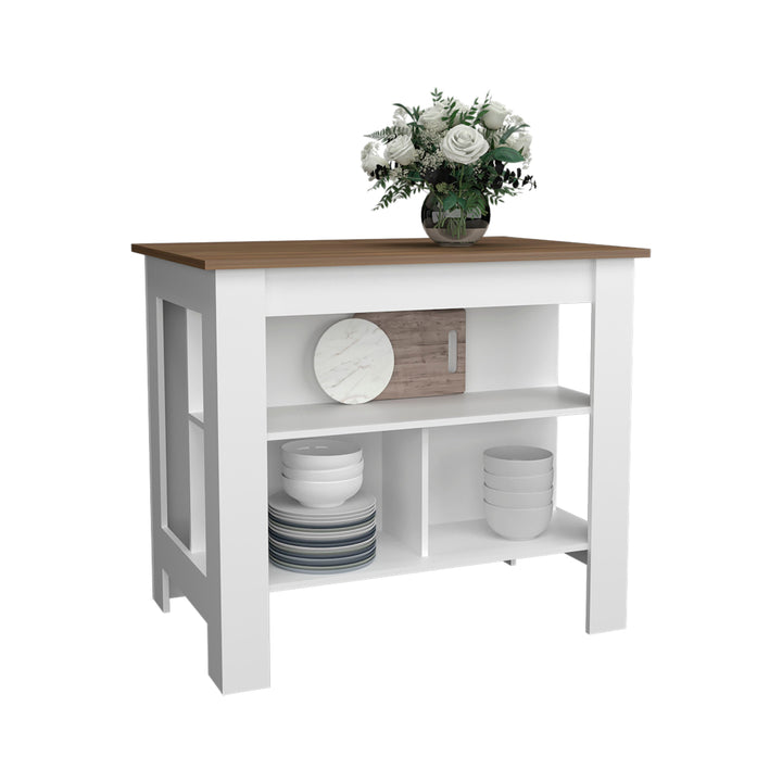 Picture of Depot E-Shop DE-MGB11105 Delos Kitchen Island with Three Open Storage Shelves&#44; White & Mahogany