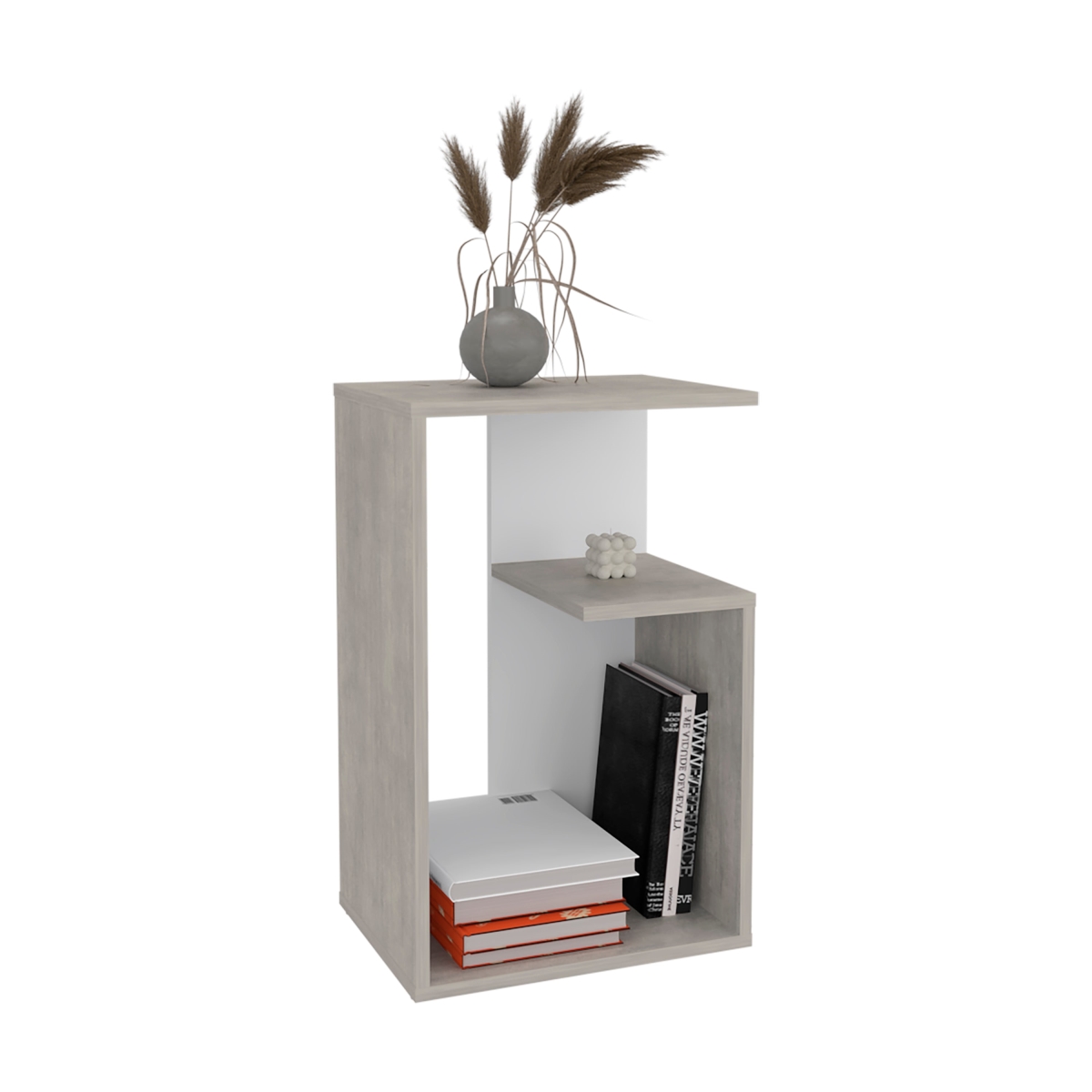 Picture of DEPOT E-SHOP DE-MCB11719 Stebbins Side Table&#44; 2 Shelves&#44; Concrete Gray / White Washed Oak