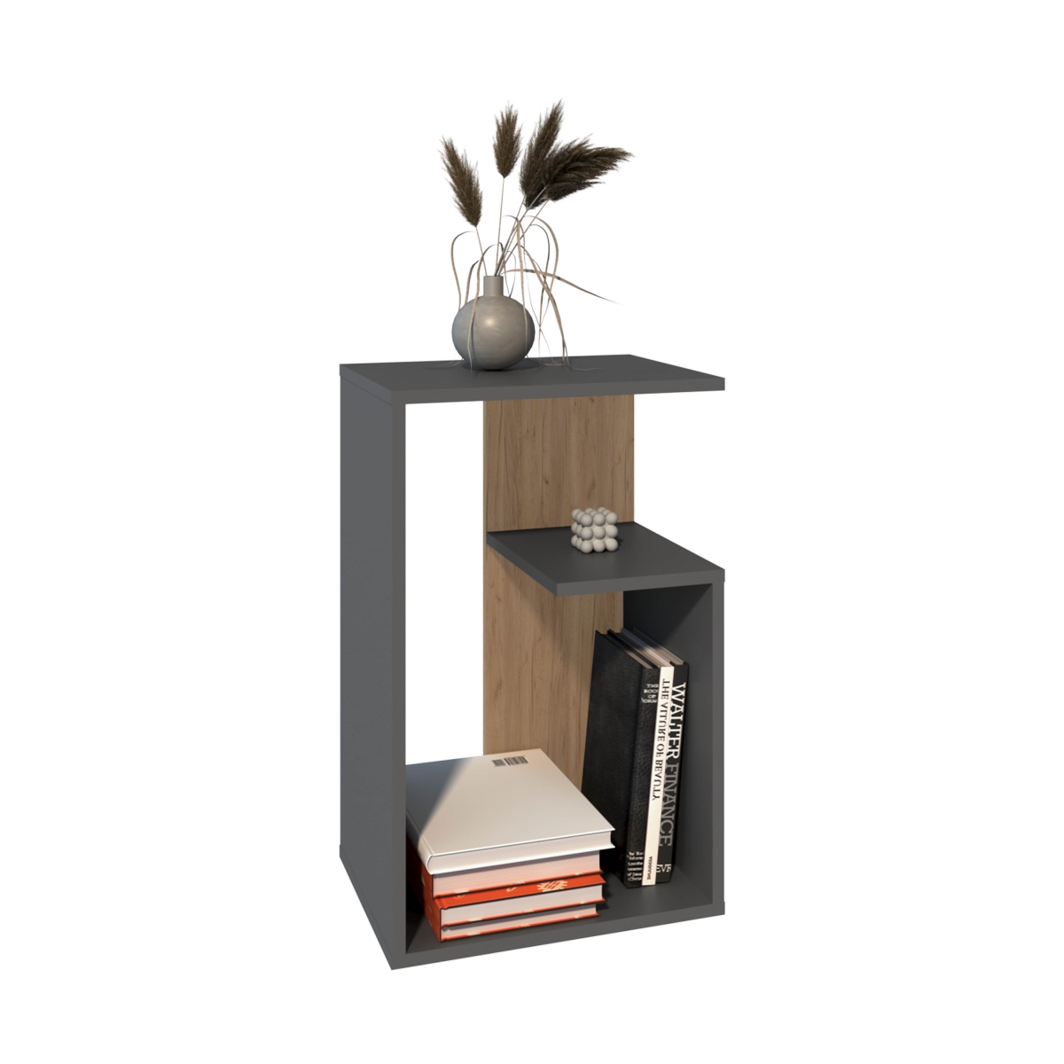 Picture of DEPOT E-SHOP DE-MPF11718 Stebbins Side Table&#44; 2 Shelves&#44; Matt Gray / Natural Oak