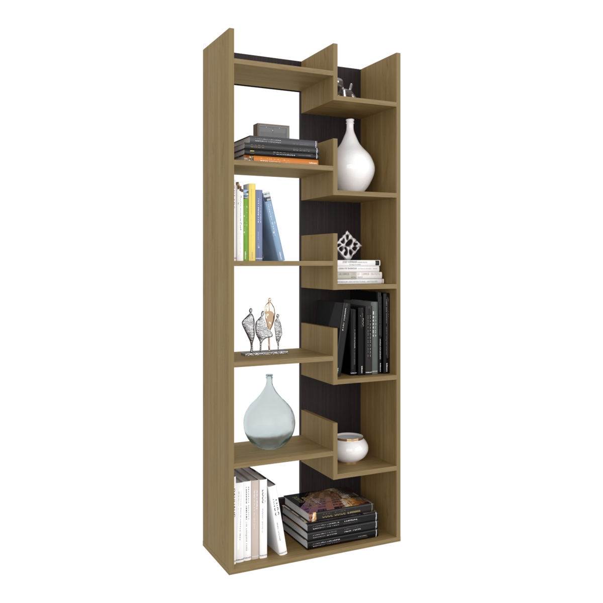 Picture of DEPOT E-SHOP DE-EFW11489 Hoodsport Bookcase&#44; 11 Shelves&#44; Natural Oak / Black Wengue