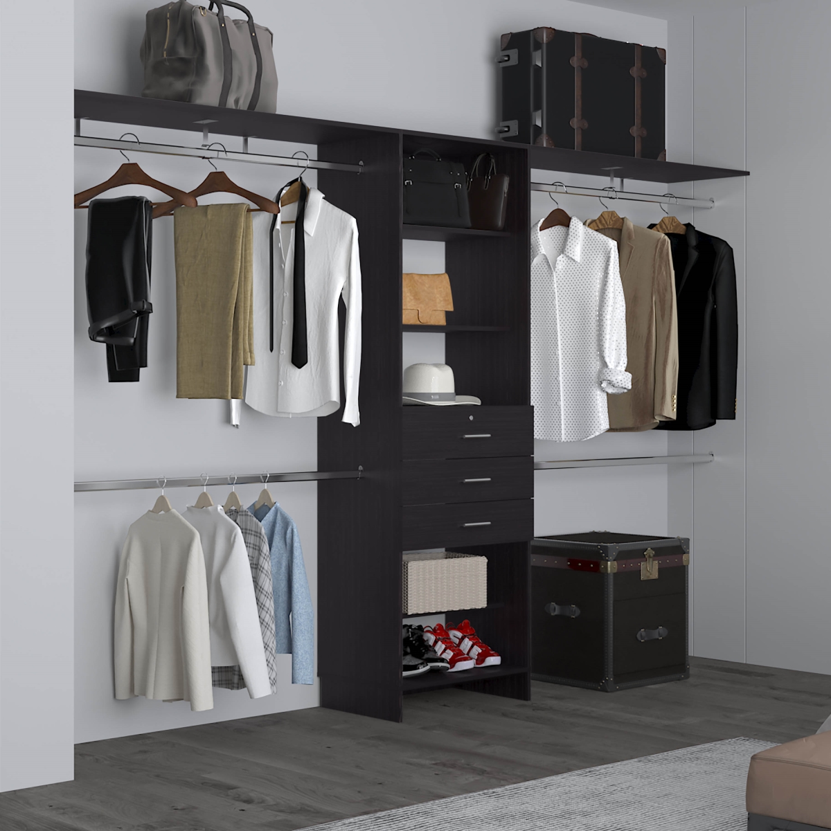 Picture of DEPOT E-SHOP DE-CLW11665 Salina Closet System&#44; 3 Drawers&#44; 5 Shelves&#44; Black Wengue