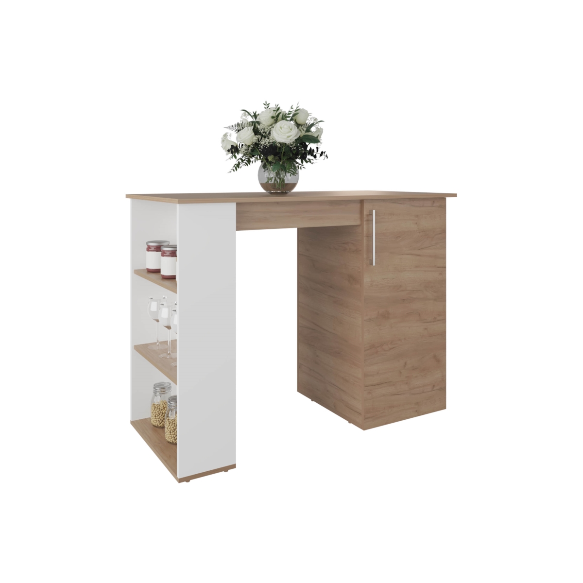Picture of DEPOT E-SHOP DE-BBF11576 Rossiter Kitchen Island&#44; 1 Door&#44; 5 Shelves&#44; Natural Oak/White