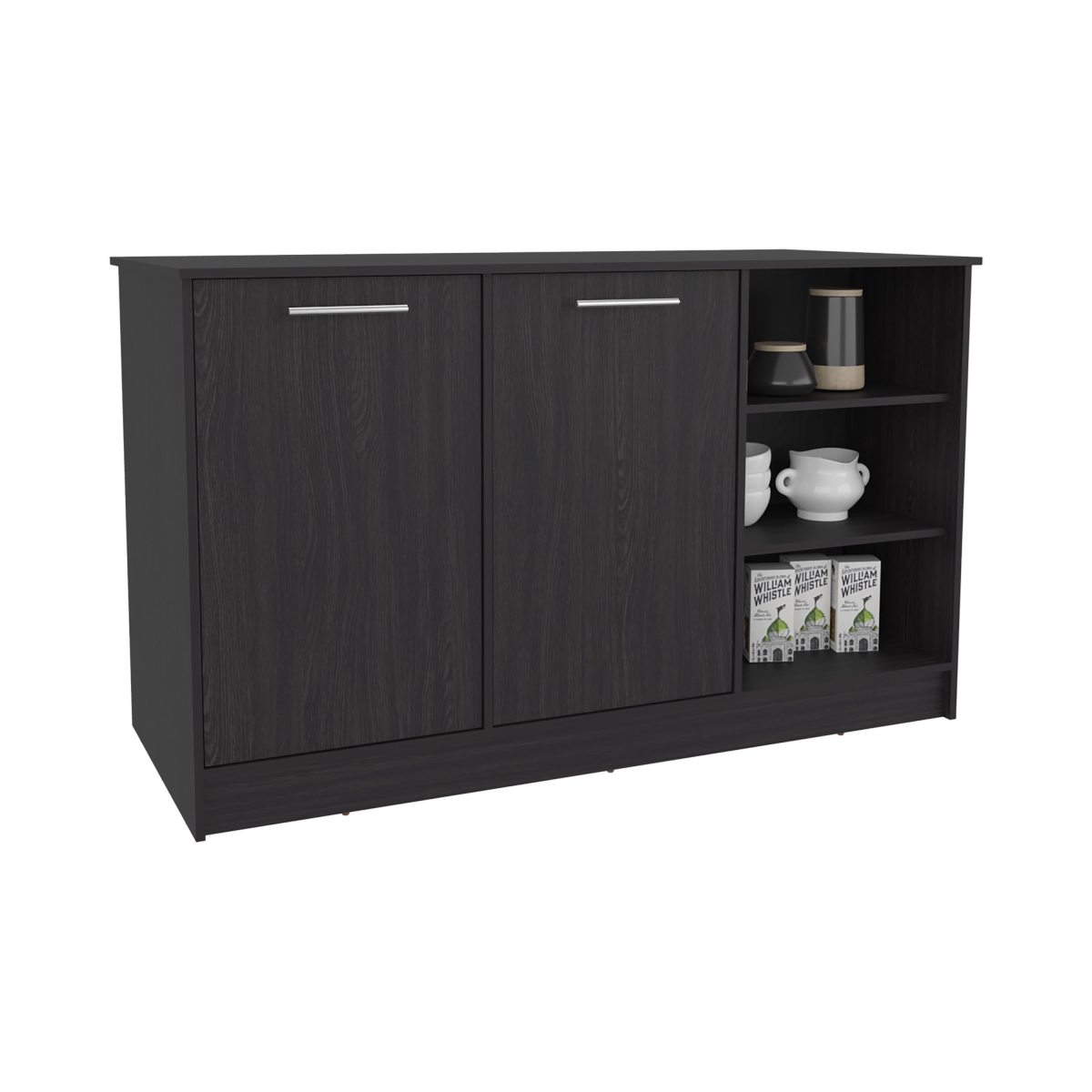 Picture of DEPOT E-SHOP DE-ILW11662 Mars Kitchen Island Two Cabinets&#44; Three Open Shelves&#44; Black Wengue