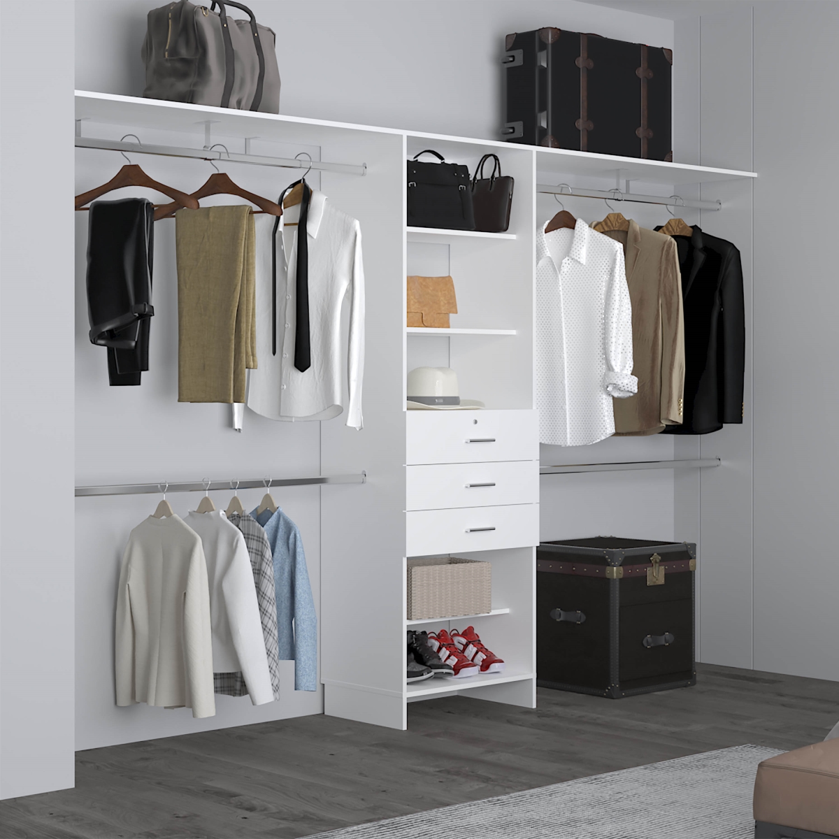 Picture of DEPOT E-SHOP DE-CLB11664 Salina Closet System&#44; 3 Drawers&#44; 5 Shelves&#44; White