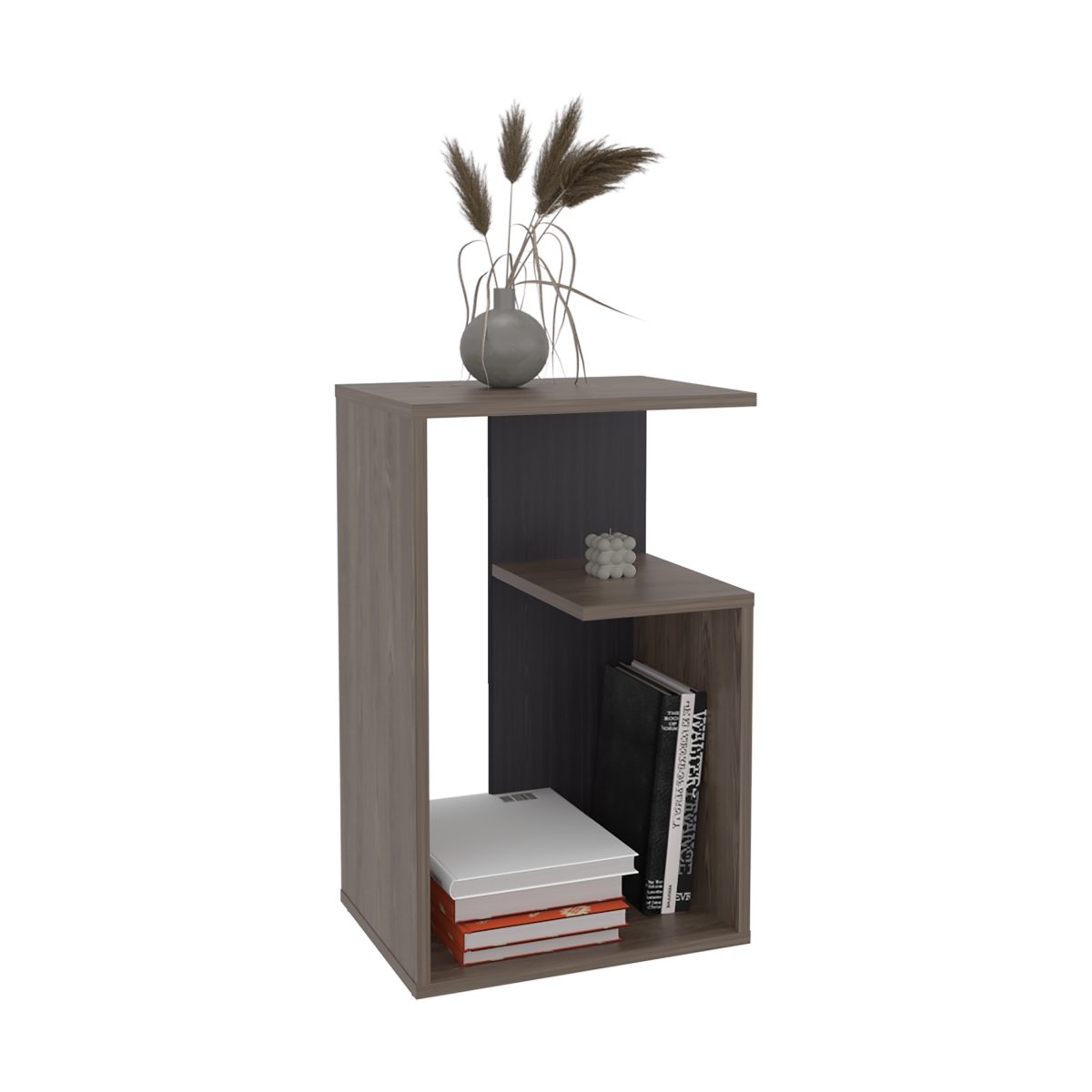 Picture of DEPOT E-SHOP DE-MCW11726 Stebbins Side Table&#44; 2 Shelves&#44; Dark Walnut / Black Wengue