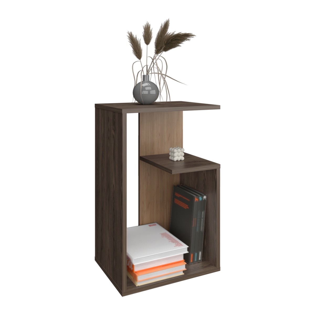 Picture of DEPOT E-SHOP DE-MCF11723 Stebbins Side Table&#44; 2 Shelves&#44; Carbon Espresso / Natural Oak