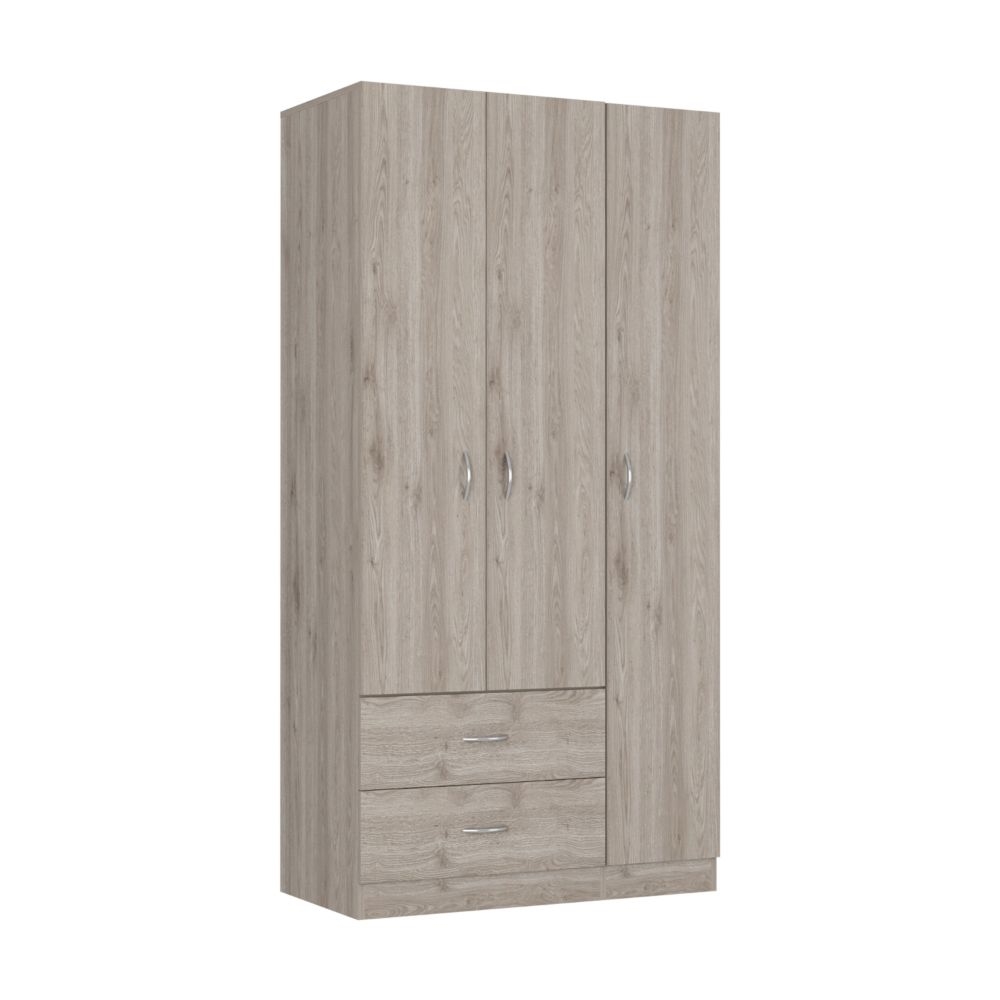 Picture of DEPOT E-SHOP DE-CLZ5534 Bosko 3 Doors Armoire&#44; Two Drawers&#44; Metal Rod&#44; Light Gray