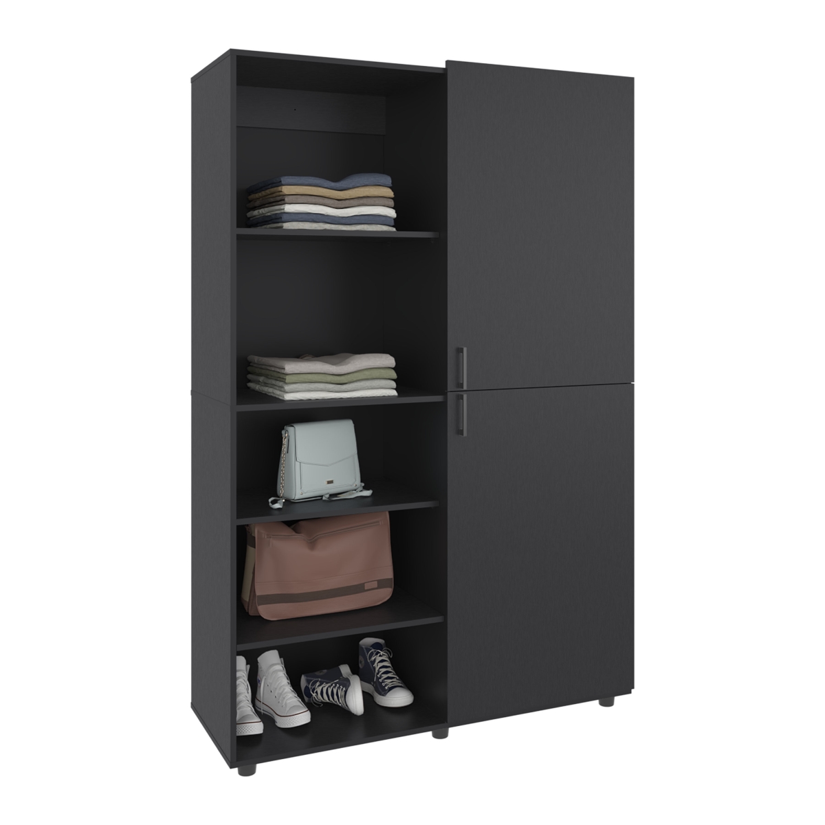 Picture of DEPOT E-SHOP DE-CLW11835 Brewster Wardrobe&#44; 2 Doors&#44; 6 Legs&#44; 5 Shelves&#44; Black Wengue