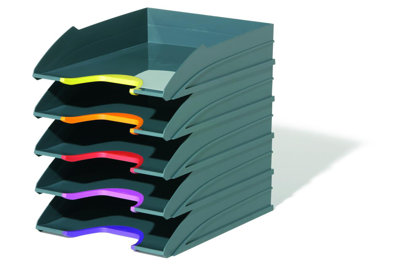 Varicolor Letter Tray Set, Gray & Multi Color - Pack of 5