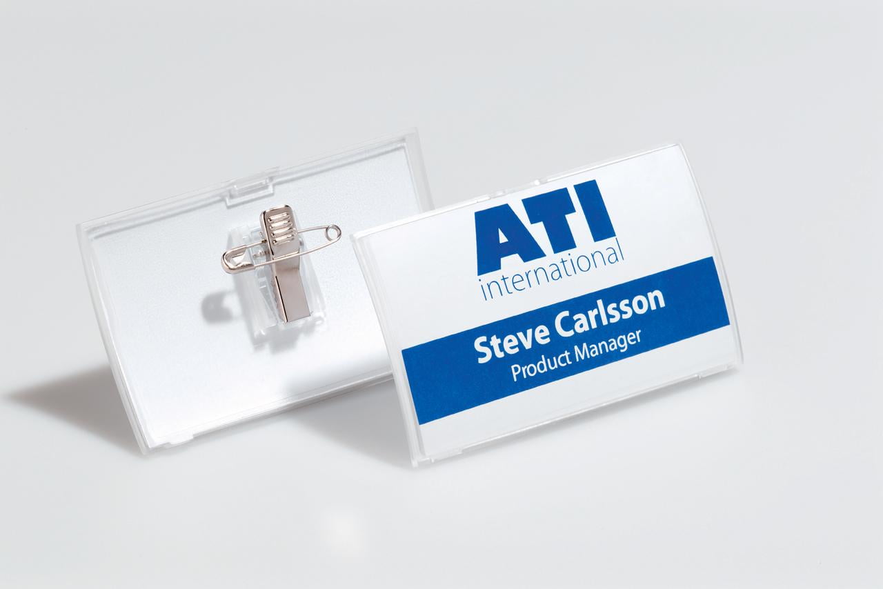 821419 Click Fold Name Badge with Combi Clip, Transparent - Box of 25
