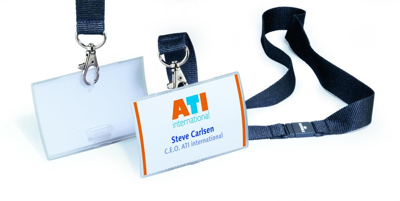 821719 Click Fold Name Badge with Lanyard, Transparent - Box of 10