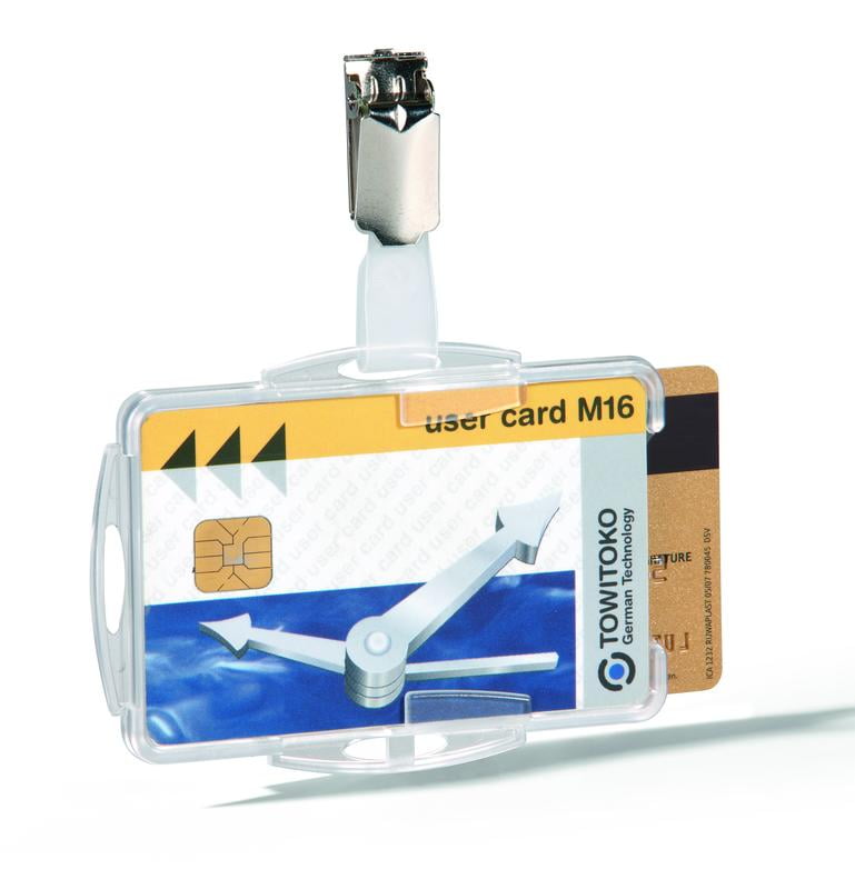 821819 Dual Open-Style Id Card Holder with Strap Clip, Transparent - Box of 25