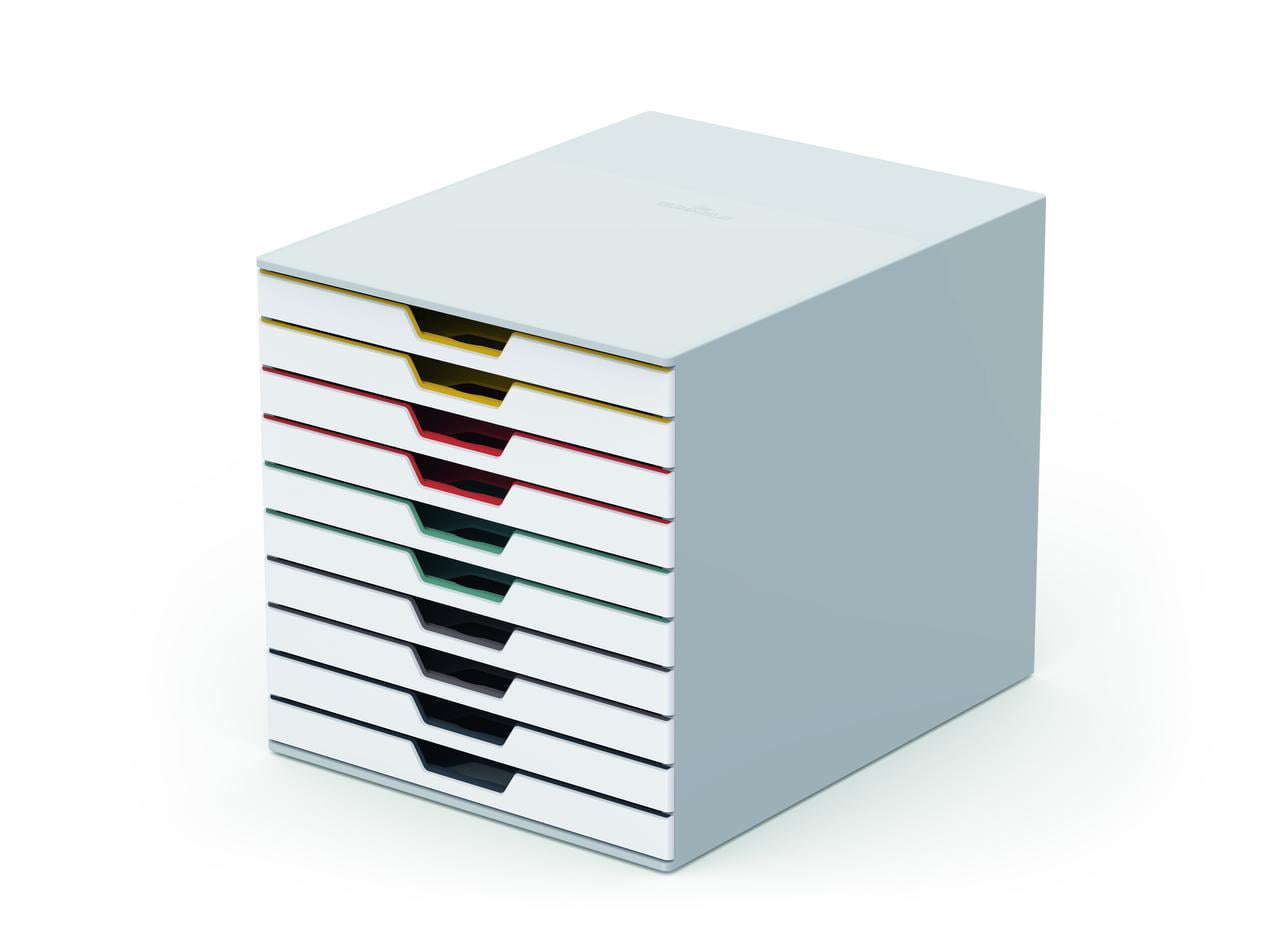 Varicolor Mix 10 Drawer Desktop Storage Box, White & Multi Color