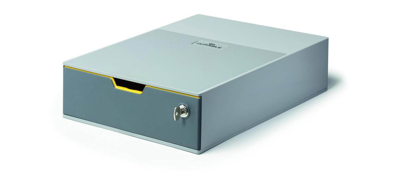 760127 Varicolor 1 Safe Drawer Desktop Storage Box with Lock, Gray & Multi Color