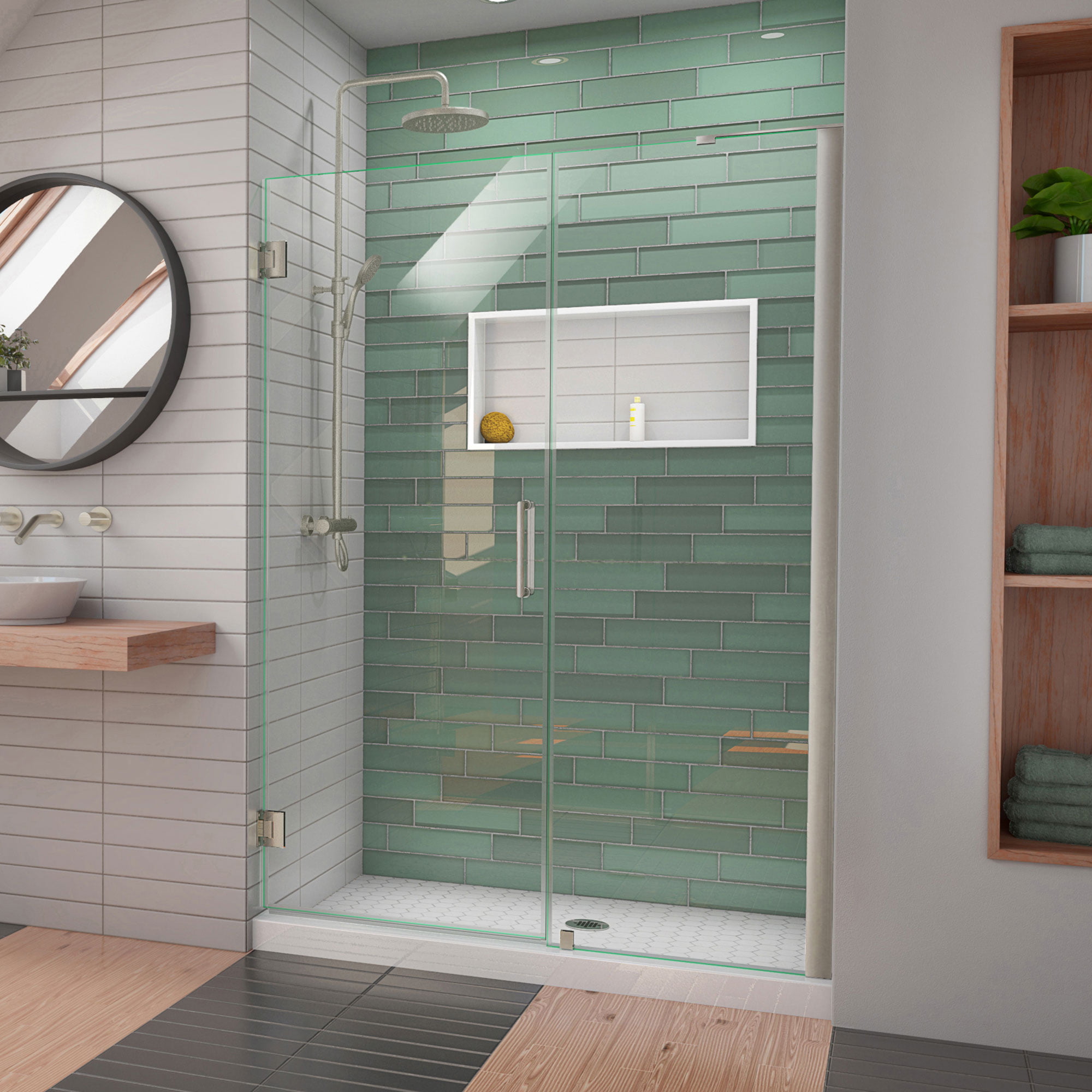 SHDR-2048723-04 48-49 x 72 in. DreamLine Unidoor-LS Frameless Hinged Shower Door with L-Bar in Brushed Nickel