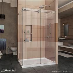 SHEN-6134600-08 34.5 x 60.37 in. Enigma-X Fully Frameless Sliding Shower Enclosure - Brushed Stainless Steel