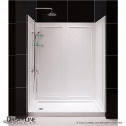 DL-6191L-01 34 x 60 in. SlimLine Single Threshold Shower Base Left Hand Drain & QWALL-5 Shower Backwall Kit, White