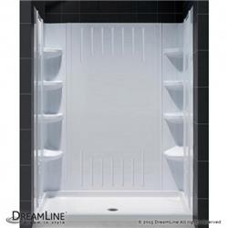 DL-6148C-01 36 x 60 in. SlimLine Single Threshold Shower Base Center Drain & QWALL-3 Shower Backwall Kit, White
