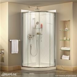 36.37 x 36.37 in. Prime Frameless Sliding Shower Enclosure, Base & QWALL-4 Shower Backwall Kit, Chrome