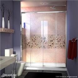 DL-6960L-04CL 34 x 60 in. Visions Frameless Sliding Shower Door & SlimLine Single Threshold Shower Base Left Hand Drain, Brushed Nickel -  DreamLine