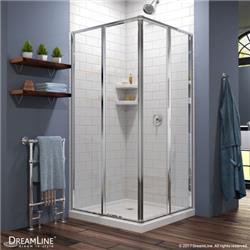 DL-6710-01 36 x 36 in. Cornerview Framed Sliding Shower Enclosure & SlimLine Double Threshold Shower Base, White & Chrome