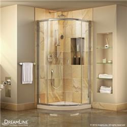 DL-6702-22-01 36 x 36 in. Prime Frameless Sliding Shower Enclosure & SlimLine Quarter Round Shower Floor, Biscuit & Chrome