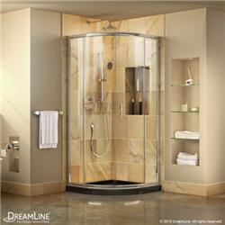 DL-6702-89-01 36 x 36 in. Prime Frameless Sliding Shower Enclosure & SlimLine Quarter Round Shower Floor, Black & Chrome