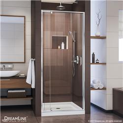Picture of DreamLine DL-6215C-22-01 32 x 32 in. Flex Semi-Frameless Pivot Shower Door with Center Drain Biscuit Acrylic Base Kit - Chrome