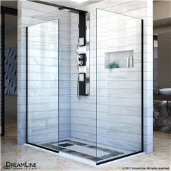 SHDR-3230302-09 72 x 30 in. Linea Two Individual Frameless Shower Screens, Open Entry Design - Satin Black