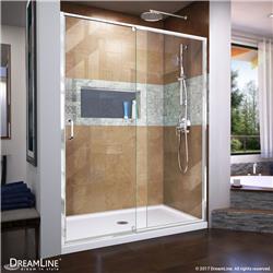 DL-6223C-01 Flex 60 in. W x 32 in. D Semi-Frameless Pivot Shower Door with Center Drain White Acrylic Base Kit, Chrome