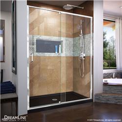 DL-6223C-88-01 Flex 60 in. W x 32 in. D Semi-Frameless Pivot Shower Door with Center Drain Black Acrylic Base Kit, Chrome