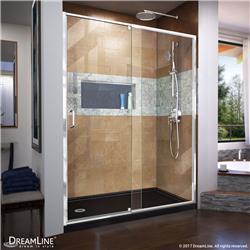DL-6223L-88-01 Flex 60 in. W x 32 in. D Semi-Frameless Pivot Shower Door with Left Drain Black Acrylic Base Kit, Chrome