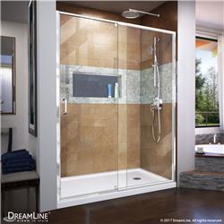 DL-6223R-01 Flex 60 in. W x 32 in. D Semi-Frameless Pivot Shower Door with Right Drain White Acrylic Base Kit, Chrome