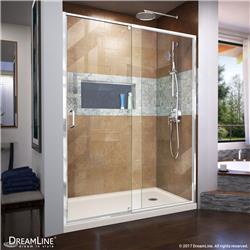 DL-6223R-22-01 Flex 60 in. W x 32 in. D Semi-Frameless Pivot Shower Door with Right Drain Biscuit Acrylic Base Kit, Chrome