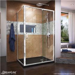 DL-6719R-88-01 Flex 48 in. W x 36 in. D Semi-Frameless Pivot Shower Enclosure with Right Drain Black Acrylic Base Kit, Chrome