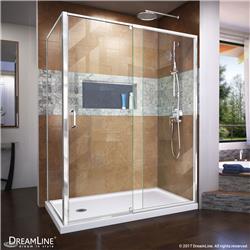 DL-6720L-01CL Flex 60 in. W x 36 in. D Semi-Frameless Pivot Shower Enclosure with Left Drain White Acrylic Base Kit, Chrome