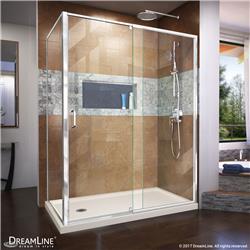 DL-6720L-22-01 Flex 60 in. W x 36 in. D Semi-Frameless Pivot Shower Enclosure with Left Drain Biscuit Acrylic Base Kit, Chrome