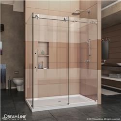 SHEN-6132601-07 Enigma-X 76 in. H x 60.375 in. W x 32 .5 in. D Fully Frameless Sliding Shower Enclosure, Brushed Stainless Steel