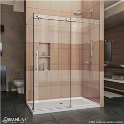 SHEN-6132601-08 Enigma-X 76 in. H x 60.375 in. W x 32 .5 in. D Fully Frameless Sliding Shower Enclosure, Polished Stainless Steel