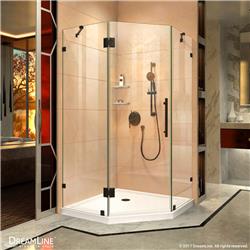DL-6050-09 Prism Lux 36 x 36 in. Frameless Hinged Corner Shower Enclosure with White Acrylic Base Kit, Satin Black