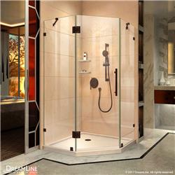 DL-6050-22-06 Prism Lux 36 x 36 in. Frameless Hinged Corner Shower Enclosure with Biscuit Acrylic Base Kit, Oil Rubbed Bronze