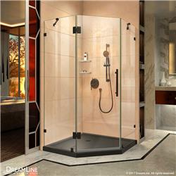 Prism Lux 36 x 36 in. Frameless Hinged Corner Shower Enclosure with Black Acrylic Base Kit, Satin Black