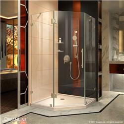 DL-6052-22-04 Prism Lux 40 x 40 in. Frameless Hinged Corner Shower Enclosure with Biscuit Acrylic Base Kit, Brushed Nickel