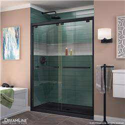 DL-7005C-88-09 Encore 60 in. W x 32 in. D Semi-Frameless Bypass Shower Door with Center Drain Black Acrylic Base, Satin Black