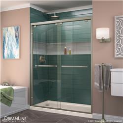 DL-7005L-22-04 Encore 60 in. W x 32 in. D Semi-Frameless Bypass Shower Door with Left Drain Biscuit Acrylic Base, Brushed Nickel