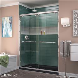 DL-7005L-88-01 Encore 60 in. W x 32 in. D Semi-Frameless Bypass Shower Door with Left Drain Black Acrylic Base, Chrome