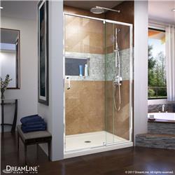 DL-6221C-22-01 Flex 48 in. W x 36 in. D Semi-Frameless Pivot Shower Door with Center Drain Biscuit Acrylic Base Kit, Chrome