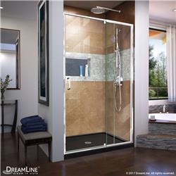DL-6221C-88-01 Flex 48 in. W x 36 in. D Semi-Frameless Pivot Shower Door with Center Drain Black Acrylic Base Kit, Chrome