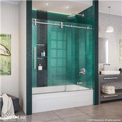 SHDR-61606220-07 62 H x 55-59 W in. Enigma-XO Fully Frameless Sliding Tub Door in Brushed Stainless Steel
