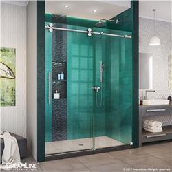 SHDR-61607620-08 76 H x 56-60 W in. Enigma-XO Fully Frameless Sliding Shower Door in Polished Stainless Steel